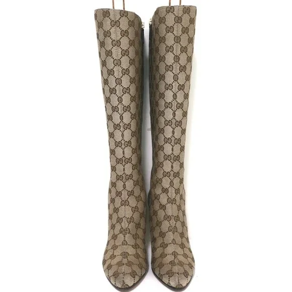 Gucci GG Monogram Canvas Knee High Boots Ebony Size 8 - Picture 4 of 12